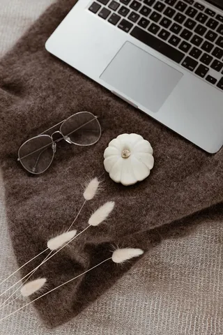 笔记本电脑、眼镜和小白南瓜