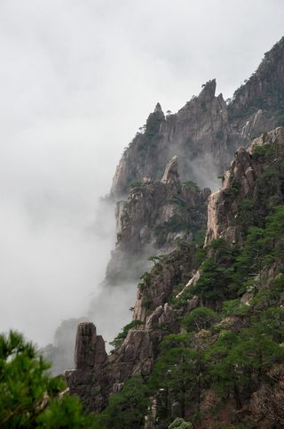 自然，山，景观，岩石，旅游，黄山，中国，云
