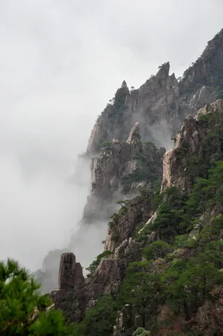 自然，山，景观，岩石，旅游，黄山，中国，云