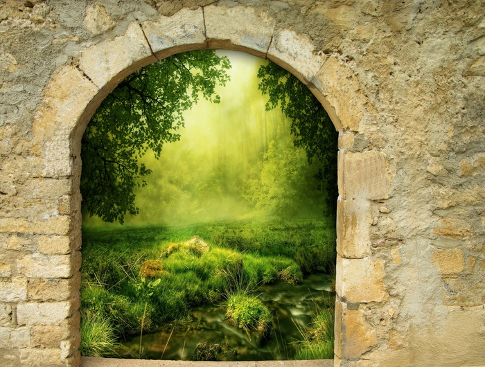绿色、植物、树木绘画、幻想、大门、拱门、大门、魔法