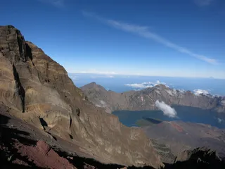 航空、摄影、布朗、山地、白天、林贾尼、塞加拉阿纳克、火山口湖