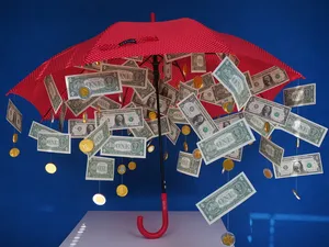 1美元，美国，美元钞票，红色，雨伞插图，礼品，钱雨，美元雨