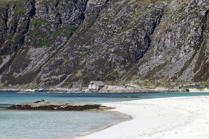 海湾、海滩、日光、岛屿、景观、休闲、山脉、自然