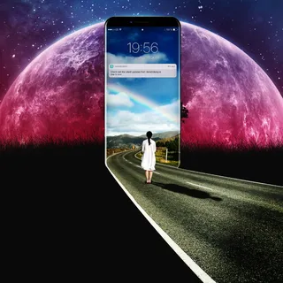 女性、步行、道路、科技、iphone、错觉、组装、全长