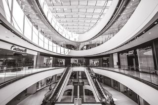 加拿大、渥太华、cf rideau中心、商店、人群、bw、黑白、未来主义