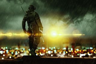 士兵，夜晚，城市，运动，照明，全长，人物，动作