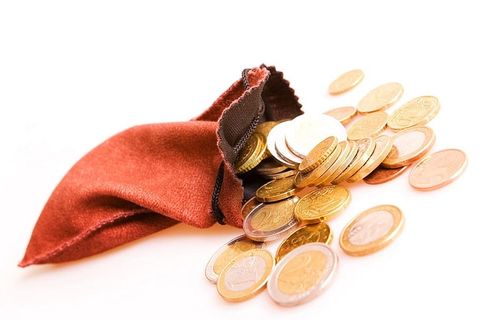 袋子，硬币，特写，俯视，特写，硬币，信用卡，欧元