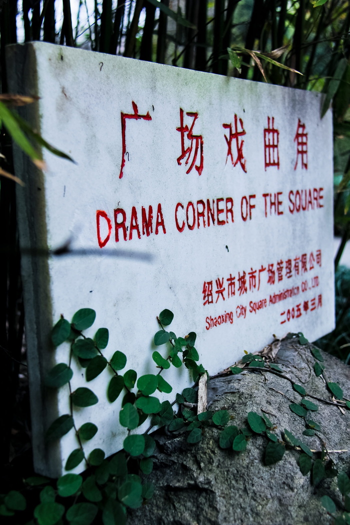 石头，广场，绿叶，标记，绍兴，城市，绿色，春天