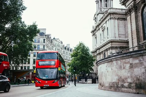 伦敦道路交通信号灯上的红色双层巴士 伦敦道路交通信号灯上的红色双层巴士