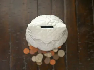 猫头鹰储物罐顶部被硬币包围的平面视图