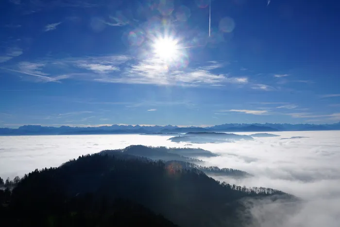 Uetliberg，苏黎世，瑞士，山地，雾，自然，景观，太阳