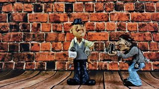 男子，手持，麦克风，拍照，照片雕像，摄影师，记者，报道