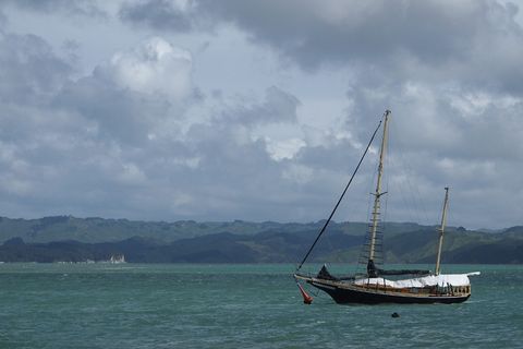帆船，云，海，船，绿色，水，水域，暴风雨