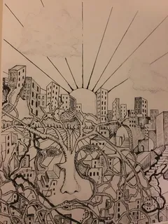 石墨绘画，墨西哥，玛雅，无人，天空，建筑结构，建筑，自然