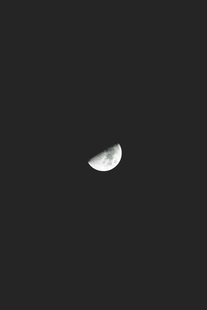 半月、黑暗、夜晚、天空、月亮、光、空间、天文学
