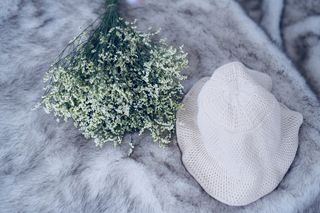 白花旁的白帽摄影