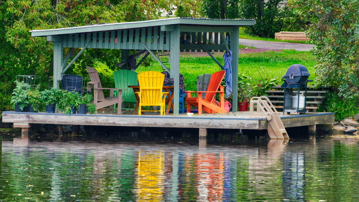 甲板，彩色，假期，小屋，假期，水，放松，假期