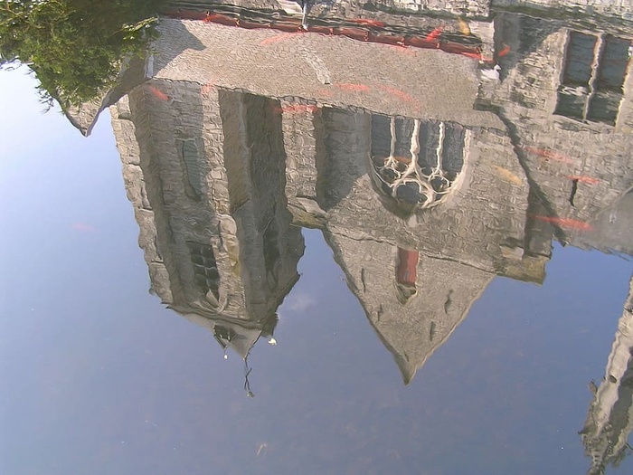 水、倒影、建筑、教堂、砖块、池塘、比利时、建筑