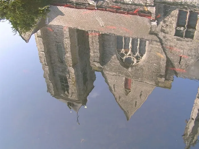 水、倒影、建筑、教堂、砖块、池塘、比利时、建筑