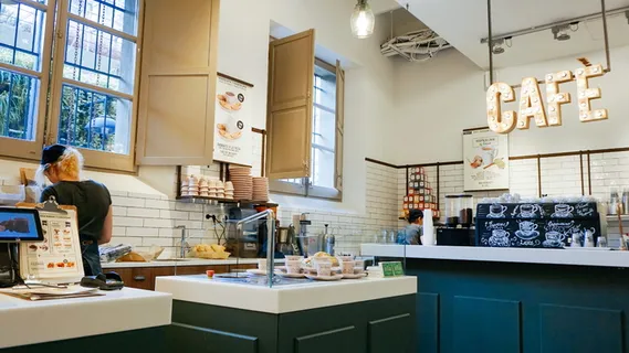 咖啡馆、咖啡馆、餐厅、商店、白色、明亮、光线、食物