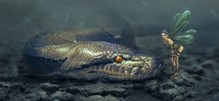 灰色、蛇、长相、仙女、数码、壁纸、幻想、精灵