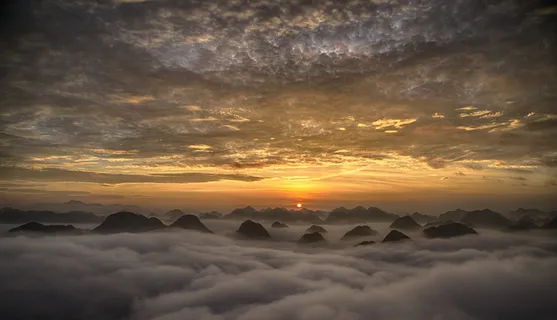 鸟瞰，观景摄影，山地，雨云，越南，风景照片，平明，越南风景