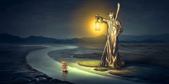 上帝，水，手握，灯笼，数码，壁纸，幻想，河流