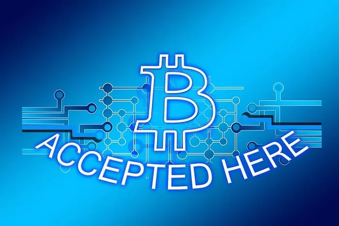 蓝色背景文字叠加比特币货币电子货币互联网