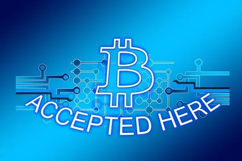 蓝色背景文字叠加比特币货币电子货币互联网