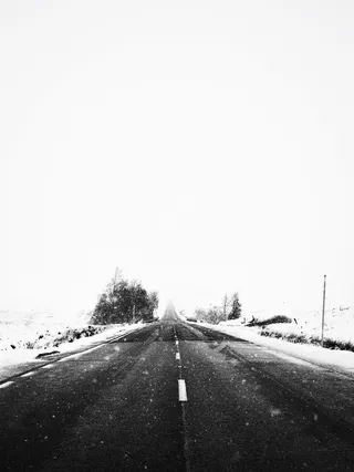 灰度摄影，道路，雪，冬天，白色，寒冷，天气，冰