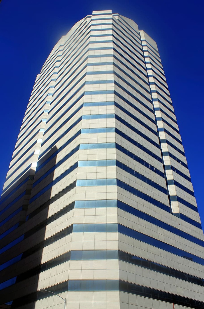 休斯顿，德克萨斯州，美国，摩天大楼，高层建筑，塔楼，市中心，低角度视图