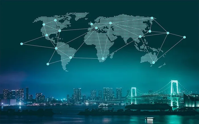 贸易和商业——夜间城市世界地图