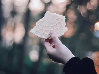 拿着吃过的华夫饼的人