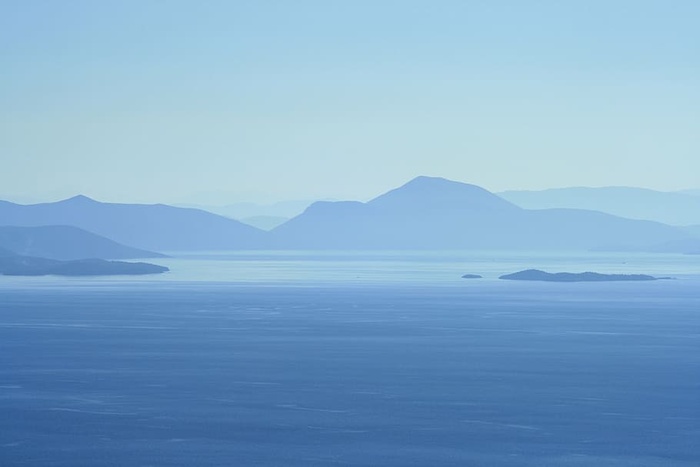 蓝色，湖，山，海，海，剪影，水，山