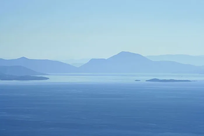 蓝色，湖，山，海，海，剪影，水，山