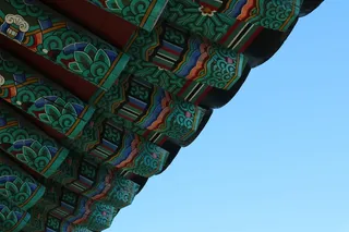 单色、屋檐、晴空、天空、低角度视图、图案、无人、建筑