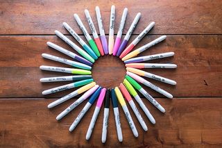 记号笔、钢笔、蜡笔、工具、画笔、花朵、大丽花、植物