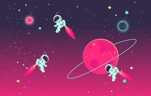 卡通宇航员在外太空相互玩耍 卡通宇航员在外太空相互玩耍