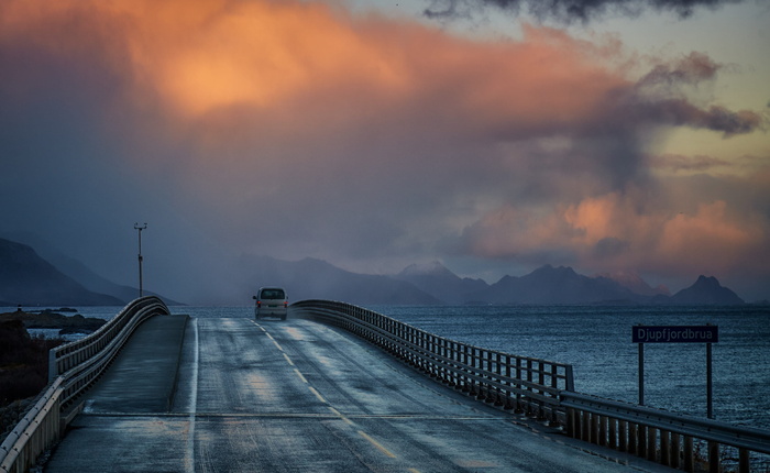 挪威罗弗敦，北极，日落，柔和，十一月，偏远，大桥