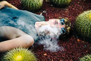 躺在植物旁边的人