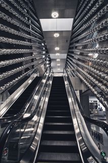 栏杆、扶手、照明、建筑、楼梯、现代、自动扶梯、图案