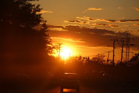 日落，天空，橙色，汽车，电力，交通方式，机动车，交通