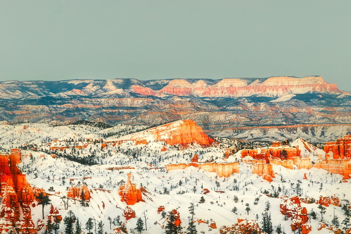 布莱斯峡谷，犹他州国家公园，景观，风景，冬季，雪，山脉