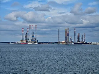 石油钻井平台，丹麦，港口，云天，水，建筑，海滨，天空