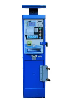 停车计时器，停车场，停车设施，汽车，蓝色，摄影棚拍摄，技术，白色背景