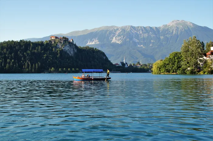 布莱德湖，布莱德斯克城堡，布莱德，斯洛文尼亚，城堡，全景，山湖，朱利安阿尔卑斯山