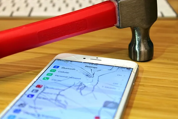 苹果、iphone、Break、屏幕、锤子、智能手机、特写、室内