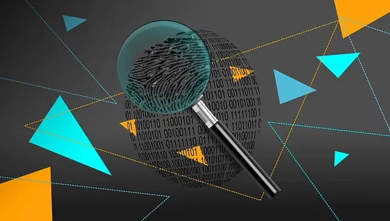 二进制ID指纹上的放大镜-暗背景