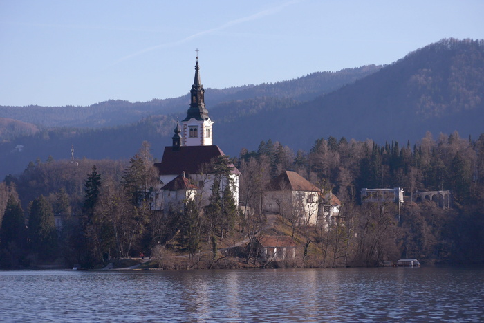 斯洛文尼亚、布莱德、湖泊、教堂、岛屿、旅游、建筑、树木