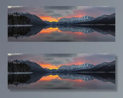 日落时湖中山脉的倒影 日落时湖中山脉的倒影